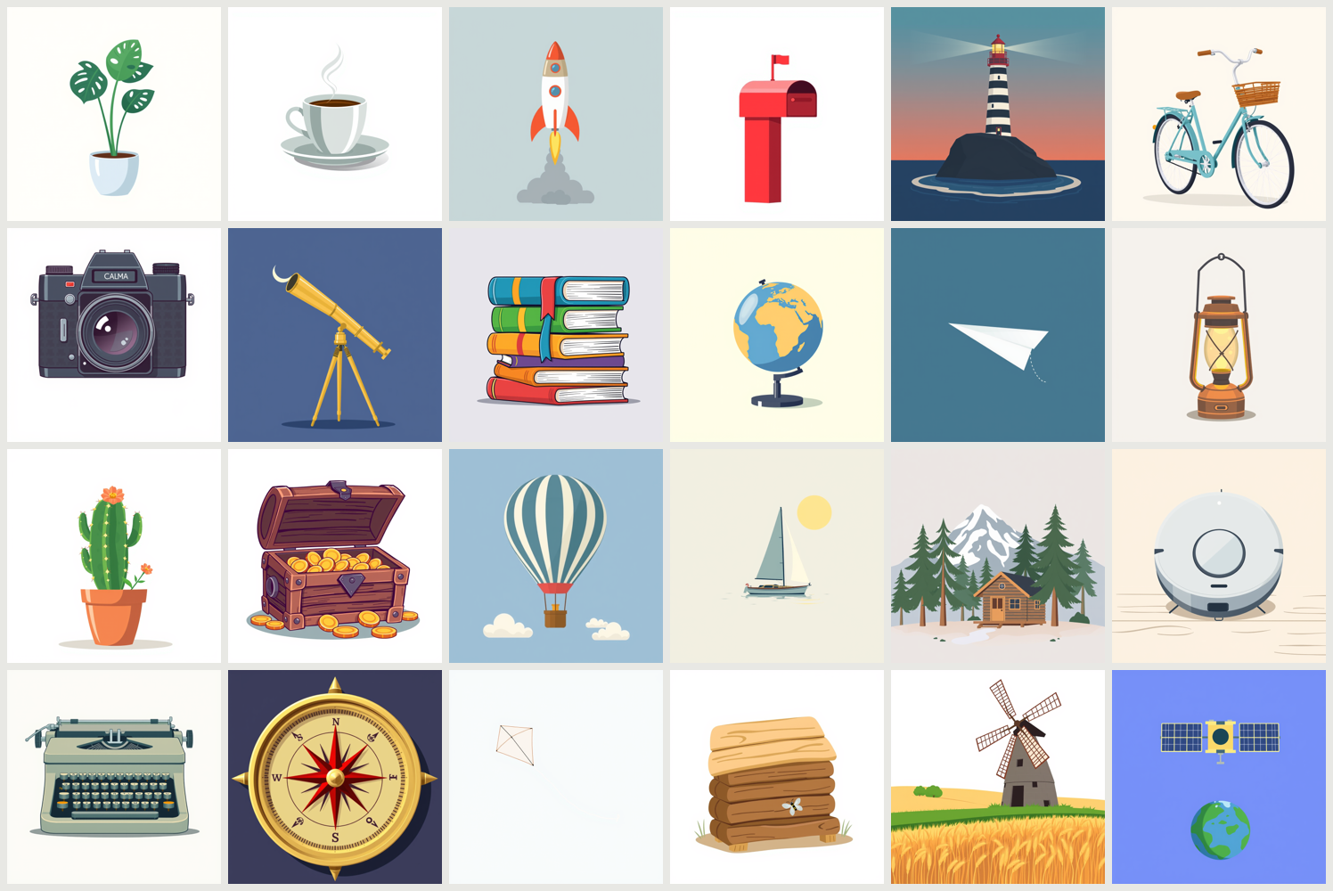 Flat Illustration Spots — all 24 files (captured 2026-09-20 from amos-products/asset-illustration-spots/files (contact sheet of the generated pack))
